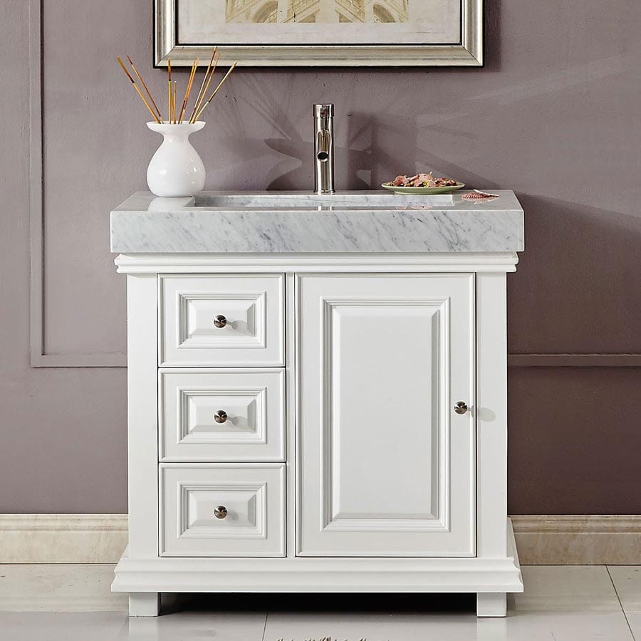 Silkroad Exclusive 36-inch Carrara White Marble Top Single Sink Bathroom Vanity - V0286WR36R - Molaix600316839006Bathroom VanityV0286WR36R