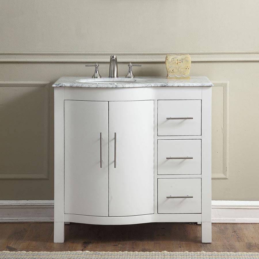 Silkroad Exclusive 36-inch Carrara White Marble Top Single Sink Bathroom Vanity - V0290WW36L - Molaix600316839051Bathroom VanityV0290WW36L