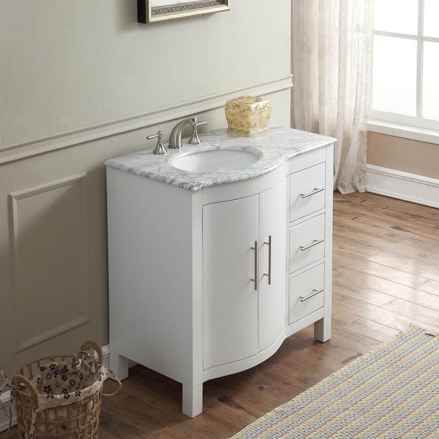 Silkroad Exclusive 36-inch Carrara White Marble Top Single Sink Bathroom Vanity - V0290WW36L - Molaix600316839051Bathroom VanityV0290WW36L