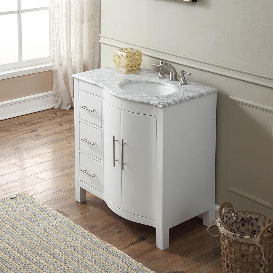 Silkroad Exclusive 36-inch Carrara White Marble Top Single Sink Bathroom Vanity - V0290WW36R - Molaix600316839068Bathroom VanityV0290WW36R