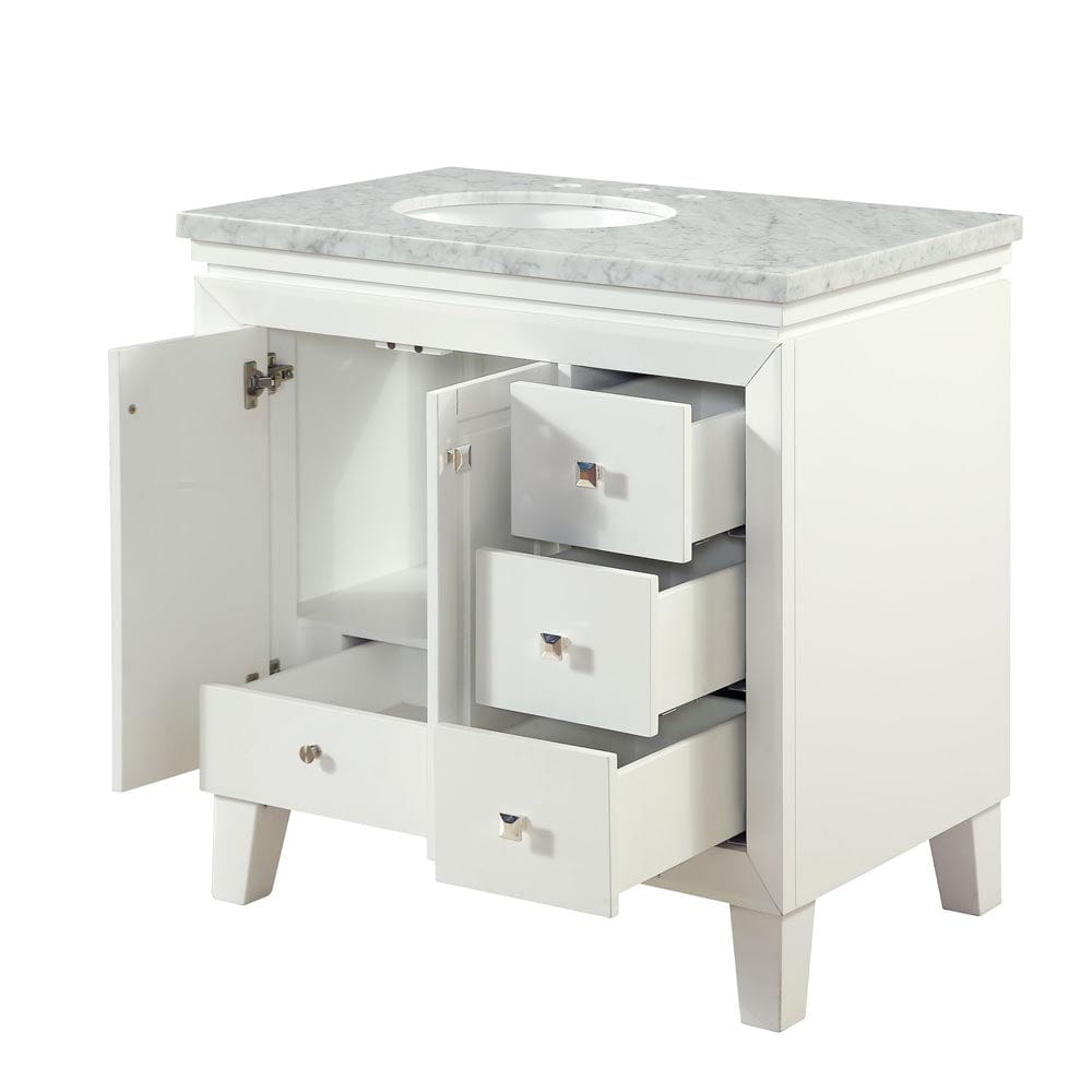 Silkroad Exclusive 36-inch Carrara White Marble Top Single Sink Bathroom Vanity - V0320WW36L - Molaix600316839181Bathroom VanityV0320WW36L