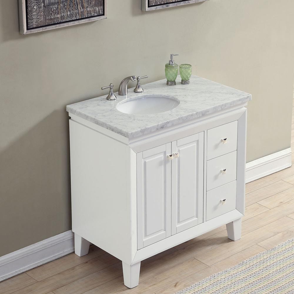 Silkroad Exclusive 36-inch Carrara White Marble Top Single Sink Bathroom Vanity - V0320WW36L - Molaix600316839181Bathroom VanityV0320WW36L