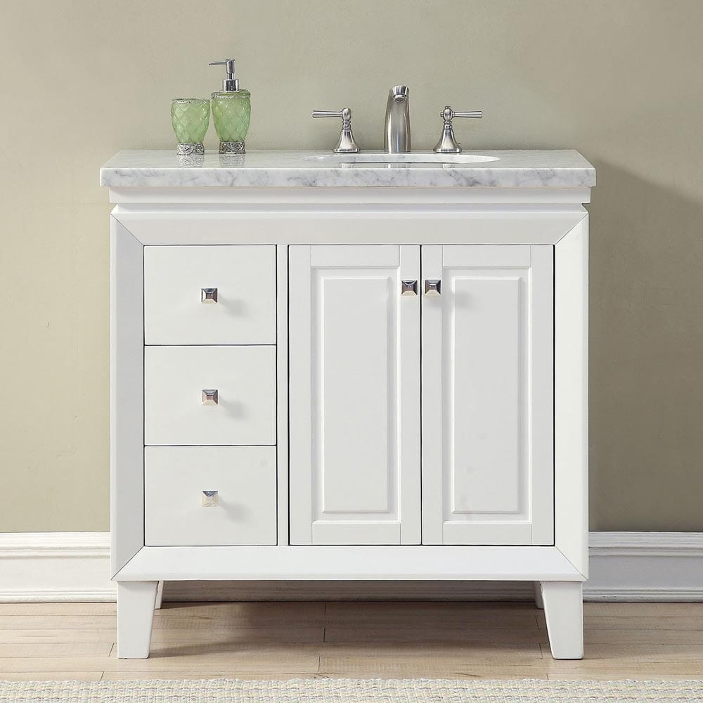 Silkroad Exclusive 36-inch Carrara White Marble Top Single Sink Bathroom Vanity - V0320WW36R - Molaix600316839198Bathroom VanityV0320WW36R