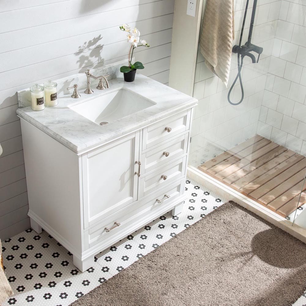 Silkroad Exclusive 36-inch Carrara White Marble Top Single Sink Bathroom Vanity - V08036WWC - Molaix600316840422Bathroom VanityV08036WWC