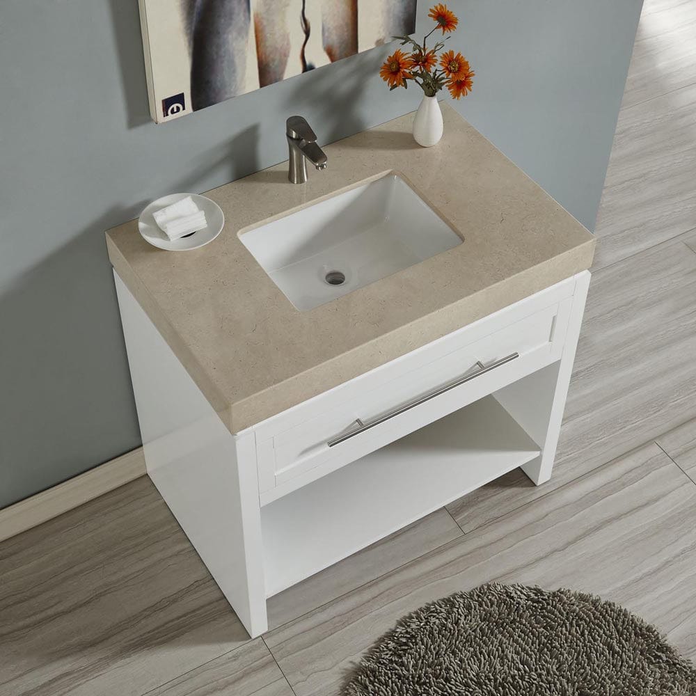 Silkroad Exclusive 36-inch Crema Marfil Marble Top Single Sink Bathroom Vanity - C01136WC_T0236CSC - Molaix600316839624Bathroom VanityC01136WC_T0236CSC