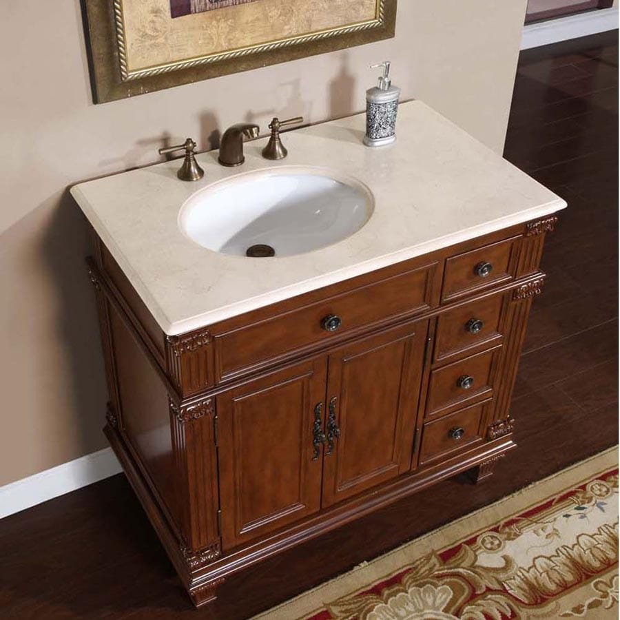 Silkroad Exclusive 36-inch Crema Marfil Marble Top Single Sink Bathroom Vanity - HYP-0210-CM-UWC-36-L - Molaix610256800202Bathroom VanityHYP-0210-CM-UWC-36-L