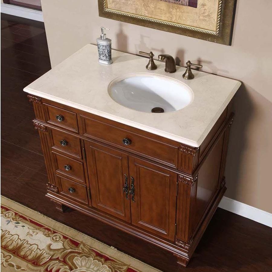 Silkroad Exclusive 36-inch Crema Marfil Marble Top Single Sink Bathroom Vanity - HYP-0210-CM-UWC-36-R - Molaix610256800219Bathroom VanityHYP-0210-CM-UWC-36-R