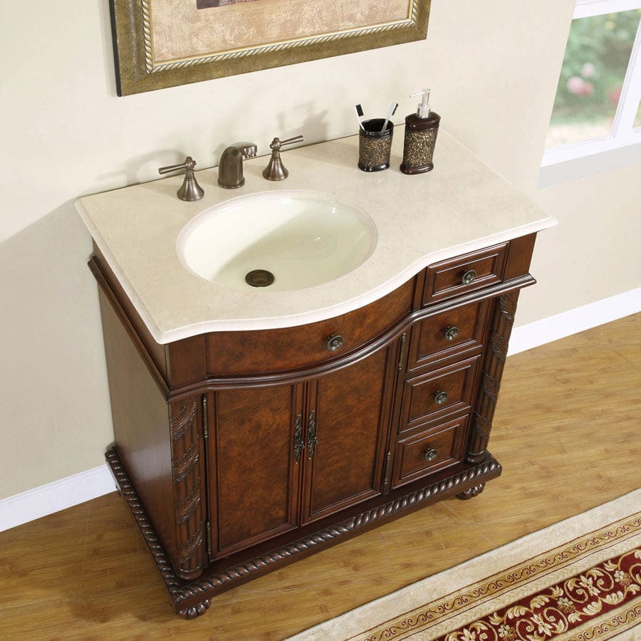 Silkroad Exclusive 36-inch Crema Marfil Marble Top Single Sink Bathroom Vanity - HYP-0213-CM-UIC-36-L - Molaix610256800295Bathroom VanityHYP-0213-CM-UIC-36-L