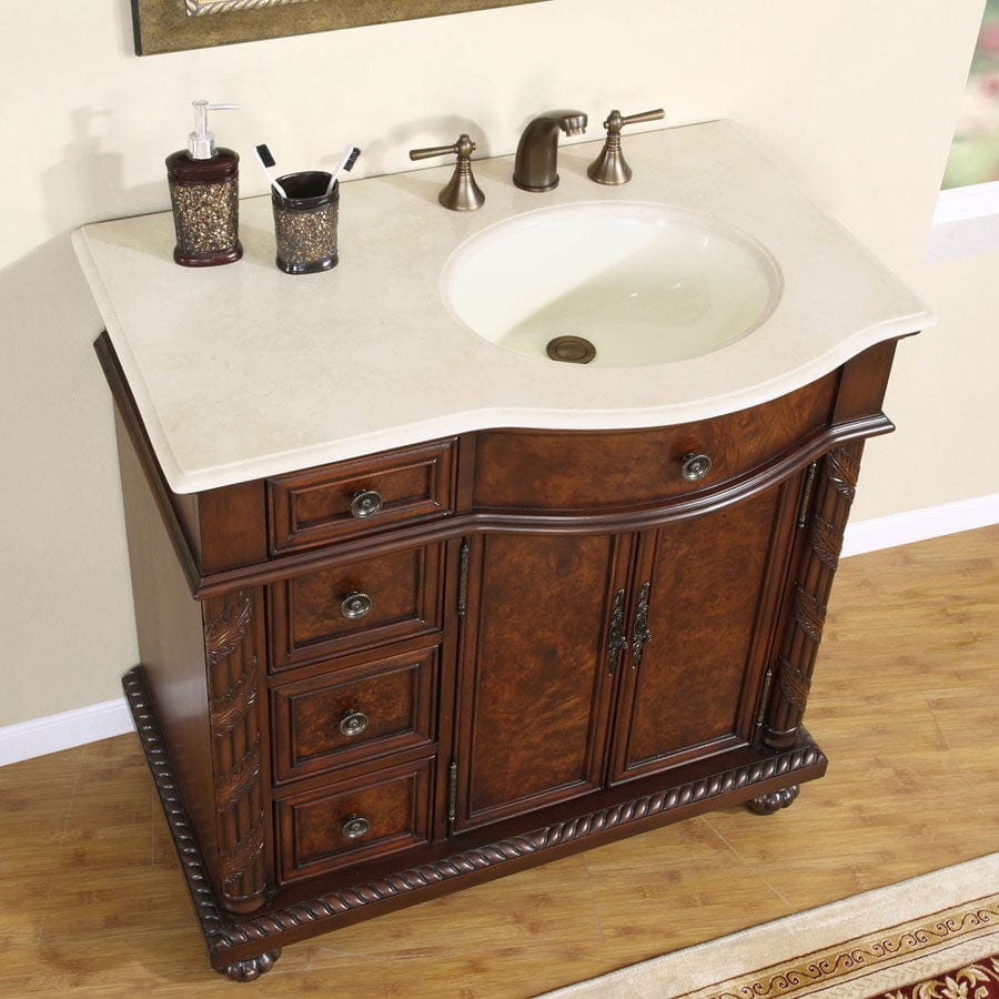 Silkroad Exclusive 36-inch Crema Marfil Marble Top Single Sink Bathroom Vanity - HYP-0213-CM-UIC-36-R - Molaix610256800301Bathroom VanityHYP-0213-CM-UIC-36-R