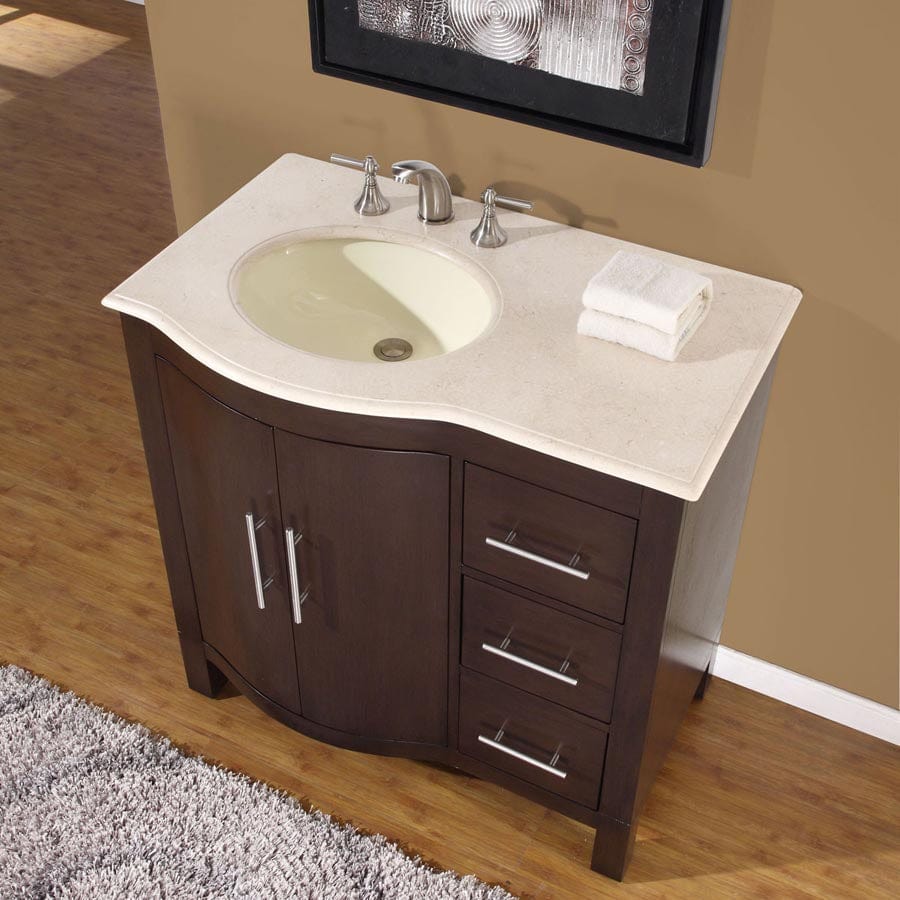 Silkroad Exclusive 36-inch Crema Marfil Marble Top Single Sink Bathroom Vanity - HYP-0912-CM-UWC-36-L - Molaix610256800950Bathroom VanityHYP-0912-CM-UWC-36-L