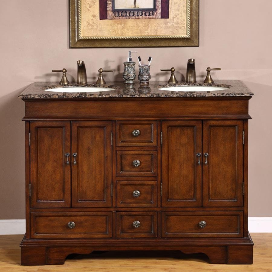 Silkroad Exclusive 48-inch Baltic Brown Granite Top Double Sink Bathroom Vanity - HYP-0715-BB-UIC-48 - Molaix610256800585Bathroom VanityHYP-0715-BB-UIC-48