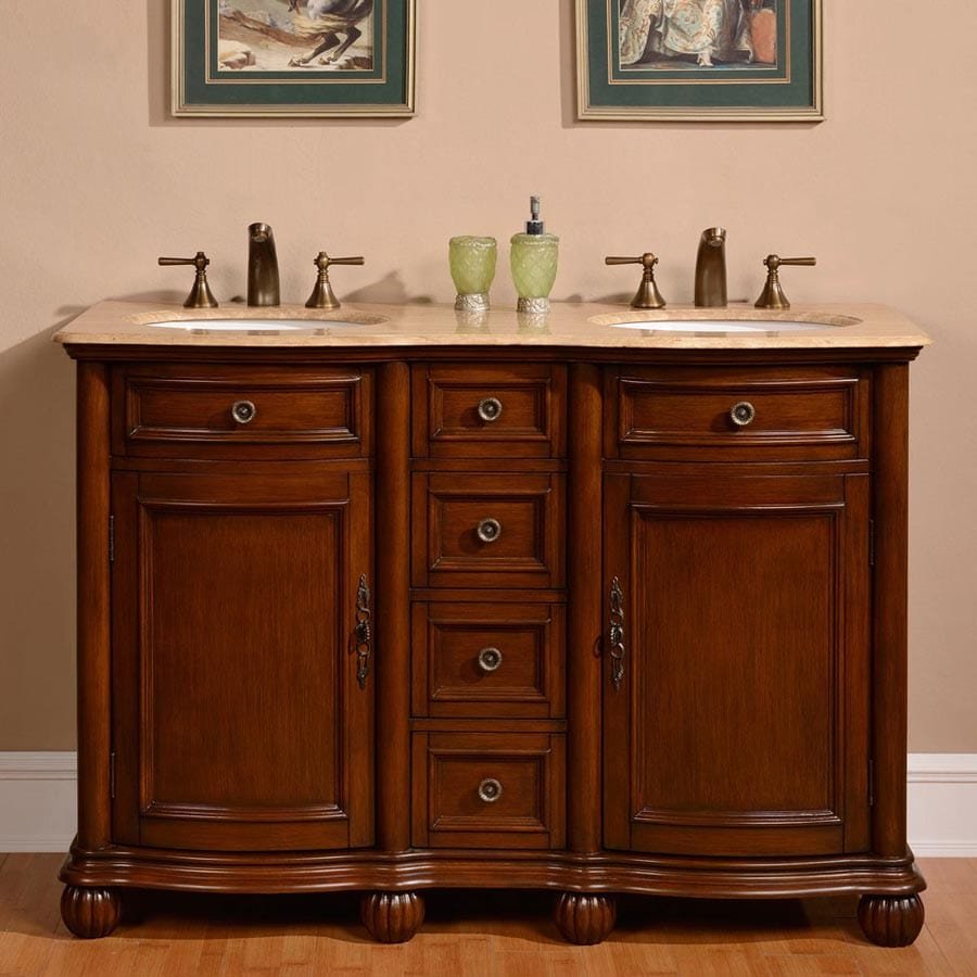 Silkroad Exclusive 52-inch Travertine Top Double Sink Bathroom Vanity - LTR-0180-T-UWC-52 - Molaix610256802657Bathroom VanityLTR-0180-T-UWC-52