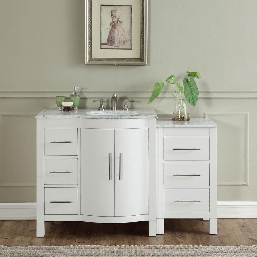 Silkroad Exclusive 53.5-inch Carrara White Marble Top Single Sink Bathroom Vanity - V0290WW54R - Molaix600316839143Bathroom VanityV0290WW54R