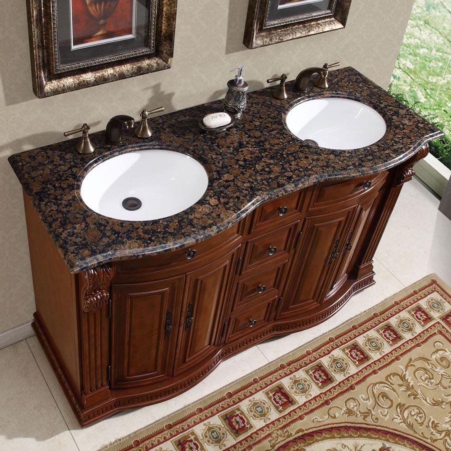 Silkroad Exclusive 55-inch Baltic Brown Granite Top Double Sink Bathroom Vanity - HYP-0223-BB-UWC-55 - Molaix610256800417Bathroom VanityHYP-0223-BB-UWC-55