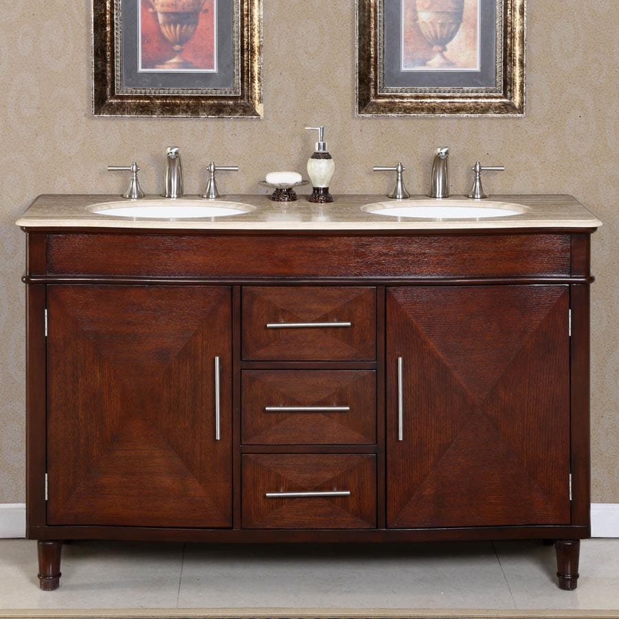 Silkroad Exclusive 55-inch Travertine Top Double Sink Bathroom Vanity - HYP-0222-T-UWC-55 - Molaix610256800400Bathroom VanityHYP-0222-T-UWC-55