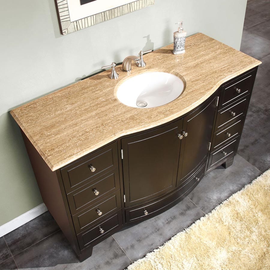 Silkroad Exclusive 55-inch Travertine Top Single Sink Bathroom Vanity - HYP-0703-T-UWC-55 - Molaix610256802145Bathroom VanityHYP-0703-T-UWC-55