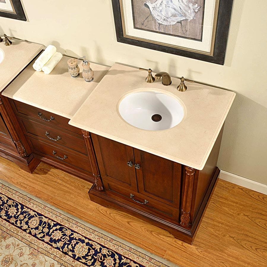 Silkroad Exclusive 55.5-inch Crema Marfil Marble Top Single Sink Bathroom Vanity - JB-0270-CM-UWC-56 - Molaix610256802381Bathroom VanityJB-0270-CM-UWC-56