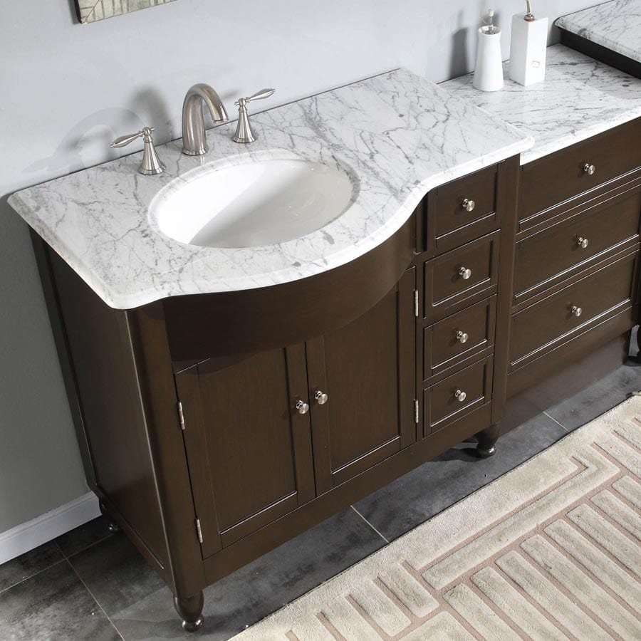 Silkroad Exclusive 58-inch Carrara White Marble Top Single Sink Bathroom Vanity - HYP-0902-WM-UWC-58-L - Molaix610256802428Bathroom VanityHYP-0902-WM-UWC-58-L