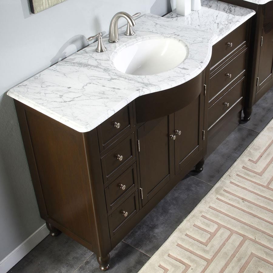 Silkroad Exclusive 58-inch Carrara White Marble Top Single Sink Bathroom Vanity - HYP-0902-WM-UWC-58-R - Molaix610256802435Bathroom VanityHYP-0902-WM-UWC-58-R