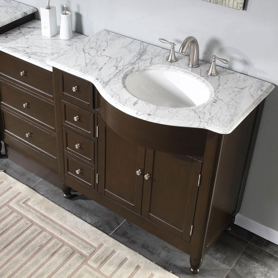 Silkroad Exclusive 58-inch Carrara White Marble Top Single Sink Bathroom Vanity - HYP-0902-WM-UWC-58-R - Molaix610256802435Bathroom VanityHYP-0902-WM-UWC-58-R