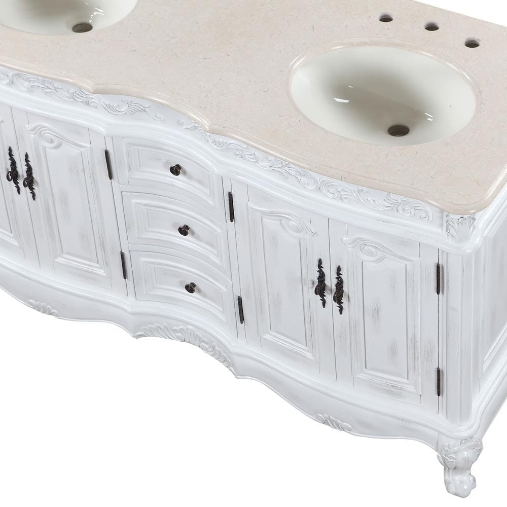 Silkroad Exclusive 58-inch Crema Marfil Marble Top Double Sink Bathroom Vanity - HYP-0145-CM-UIC-58 - Molaix610256799926Bathroom VanityHYP-0145-CM-UIC-58