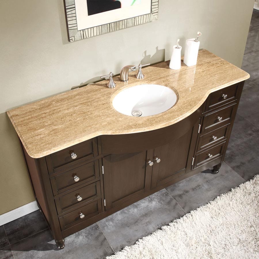 Silkroad Exclusive 58-inch Travertine Top Single Sink Bathroom Vanity - HYP-0717-T-UWC-58 - Molaix610256802121Bathroom VanityHYP-0717-T-UWC-58