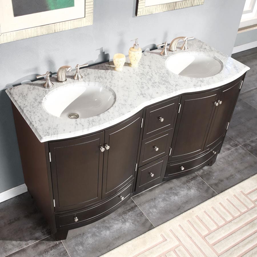 Silkroad Exclusive 60-inch Carrara White Marble Top Double Sink Bathroom Vanity - HYP-0703-WM-UWC-60 - Molaix610256802077Bathroom VanityHYP-0703-WM-UWC-60