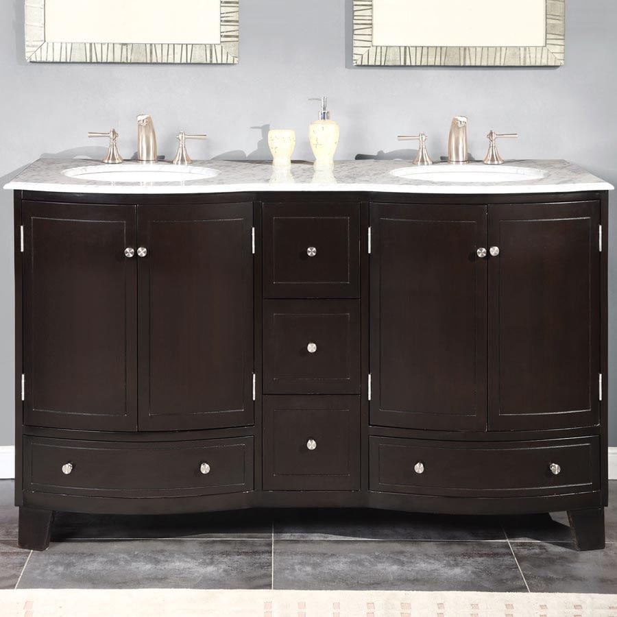 Silkroad Exclusive 60-inch Carrara White Marble Top Double Sink Bathroom Vanity - HYP-0703-WM-UWC-60 - Molaix610256802077Bathroom VanityHYP-0703-WM-UWC-60