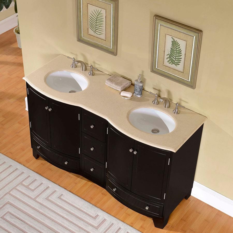 Silkroad Exclusive 60-inch Crema Marfil Marble Top Double Sink Bathroom Vanity - HYP-0703-CM-UWC-60 - Molaix610256802510Bathroom VanityHYP-0703-CM-UWC-60