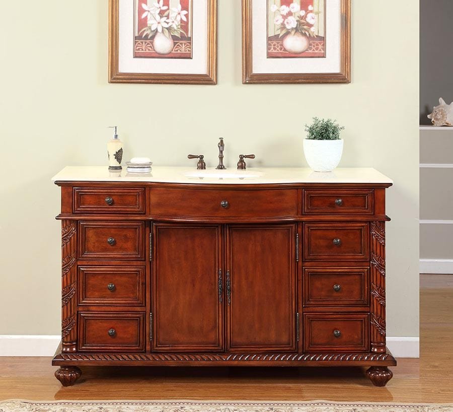 Silkroad Exclusive 60-inch Crema Marfil Marble Top Single Sink Bathroom Vanity - FS-0268-CM-UWC-60 - Molaix610256802237Bathroom VanityFS-0268-CM-UWC-60