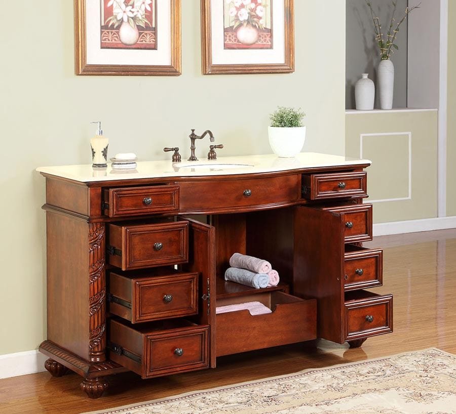 Silkroad Exclusive 60-inch Crema Marfil Marble Top Single Sink Bathroom Vanity - FS-0268-CM-UWC-60 - Molaix610256802237Bathroom VanityFS-0268-CM-UWC-60