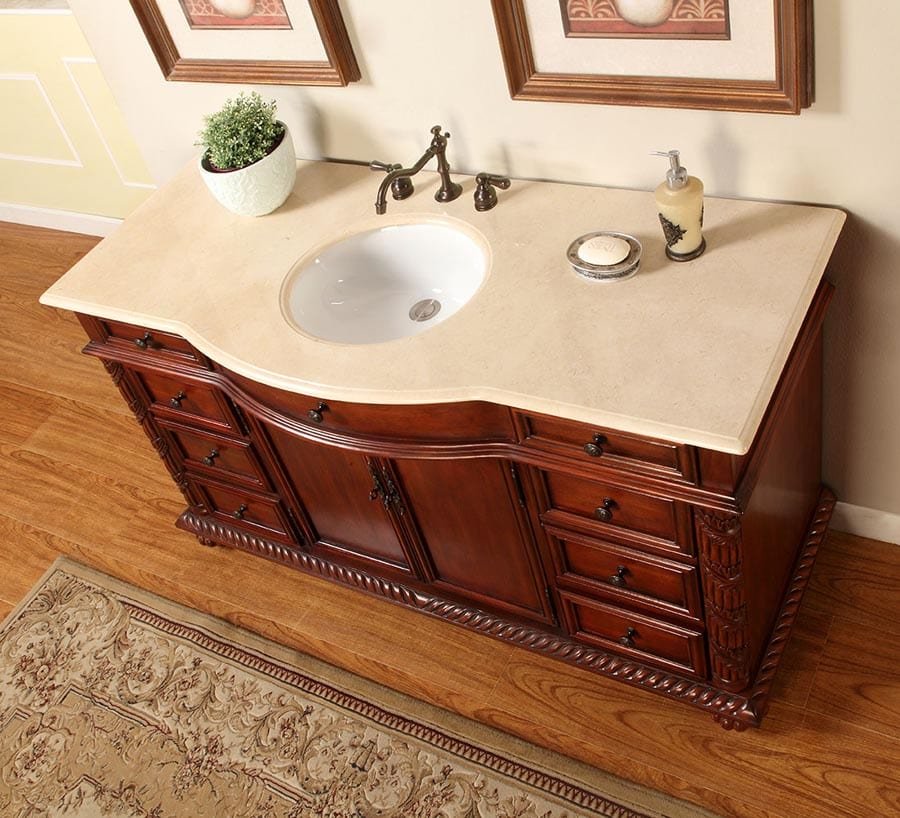 Silkroad Exclusive 60-inch Crema Marfil Marble Top Single Sink Bathroom Vanity - FS-0268-CM-UWC-60 - Molaix610256802237Bathroom VanityFS-0268-CM-UWC-60