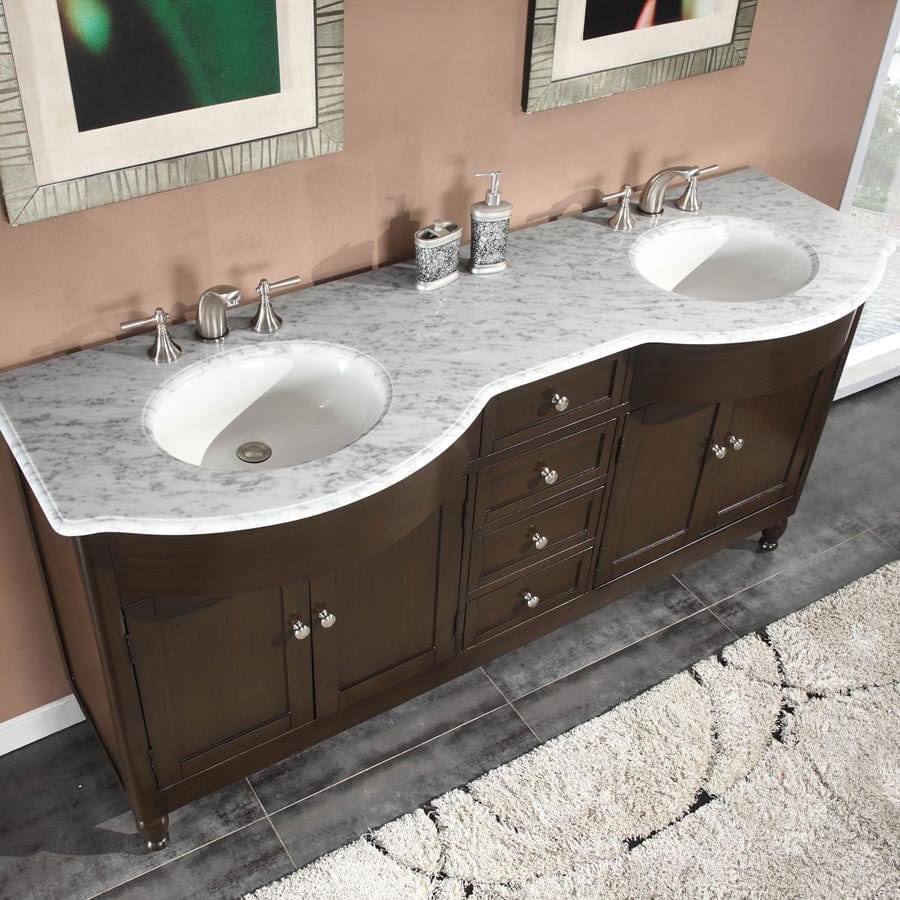 Silkroad Exclusive 72-inch Carrara White Marble Top Double Sink Bathroom Vanity - HYP-0717-WM-UWC-72 - Molaix610256802190Bathroom VanityHYP-0717-WM-UWC-72