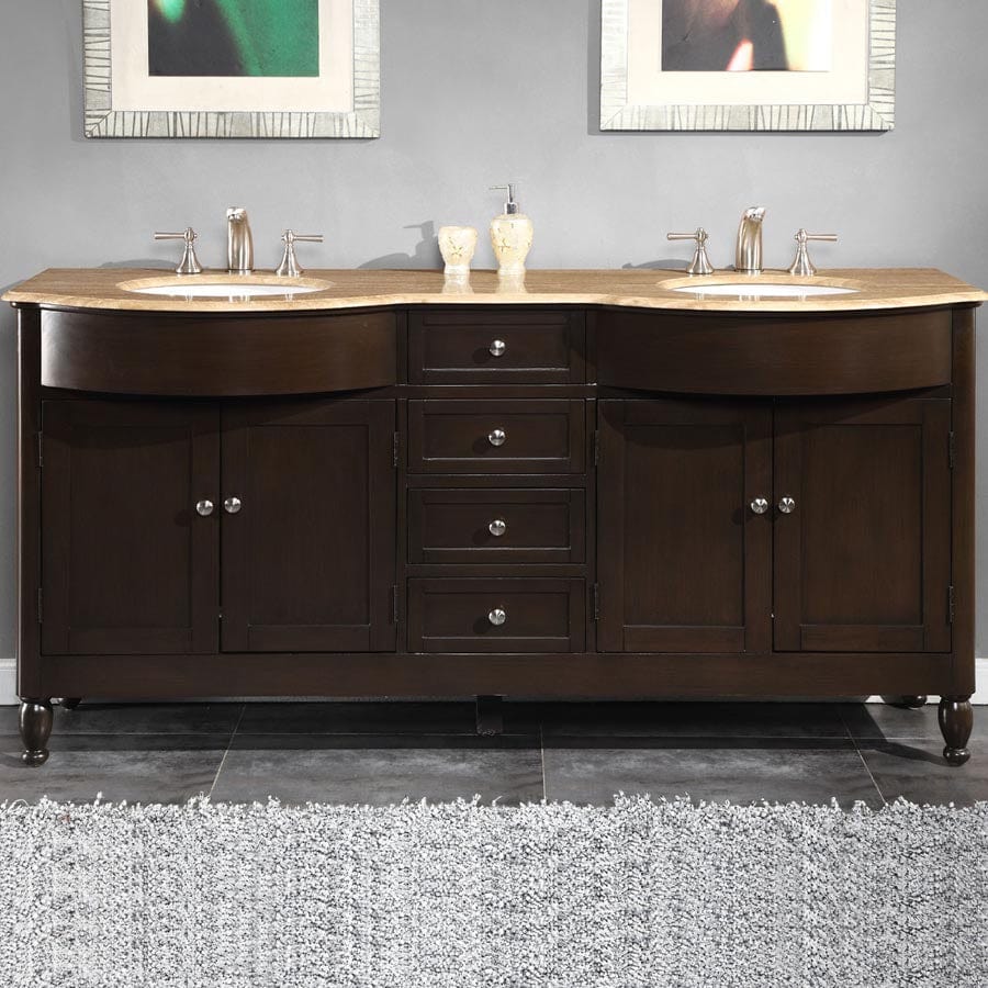 Silkroad Exclusive 72-inch Travertine Top Double Sink Bathroom Vanity - HYP-0717-T-UWC-72 - Molaix610256802183Bathroom VanityHYP-0717-T-UWC-72
