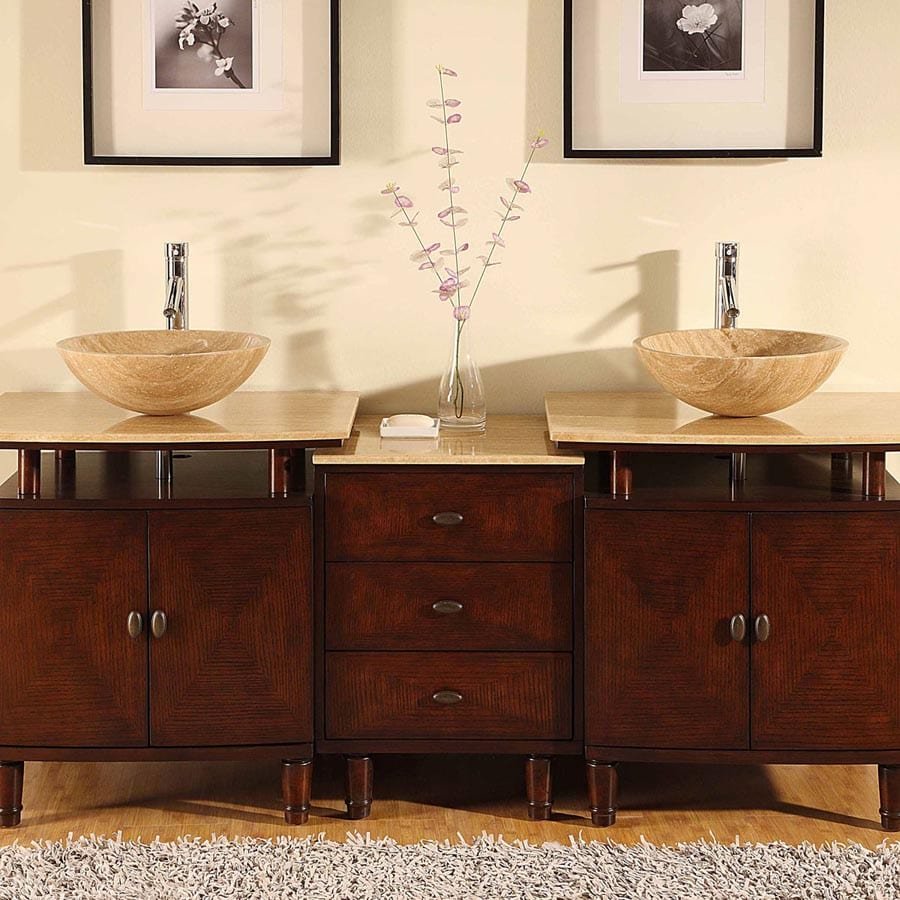 Silkroad Exclusive 73-inch Travertine Top Double Sink Bathroom Vanity - HYP-0808N-T-73 - Molaix600316840590Bathroom VanityHYP-0808N-T-73