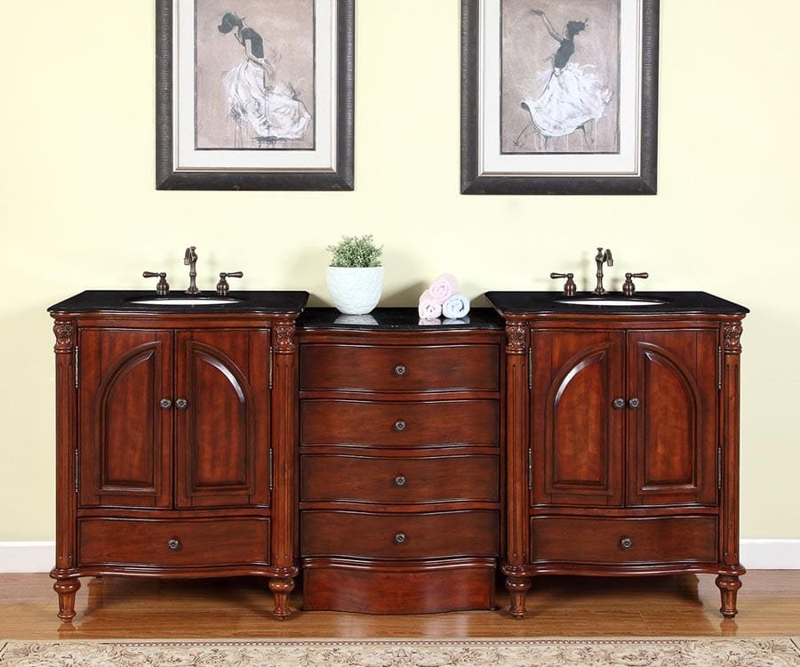 Silkroad Exclusive 83-inch Black Galaxy Granite Top Double Sink Bathroom Vanity - FS-0266-BG-UWC-83 - Molaix610256802374Bathroom VanityFS-0266-BG-UWC-83