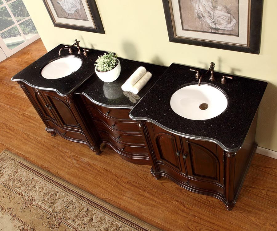 Silkroad Exclusive 83-inch Black Galaxy Granite Top Double Sink Bathroom Vanity - FS-0266-BG-UWC-83 - Molaix610256802374Bathroom VanityFS-0266-BG-UWC-83