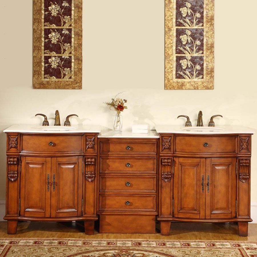 Silkroad Exclusive 84-inch Crema Marfil Marble Top Double Sink Bathroom Vanity - HYP-0204-CM-UIC-84 - Molaix610256801407Bathroom VanityHYP-0204-CM-UIC-84