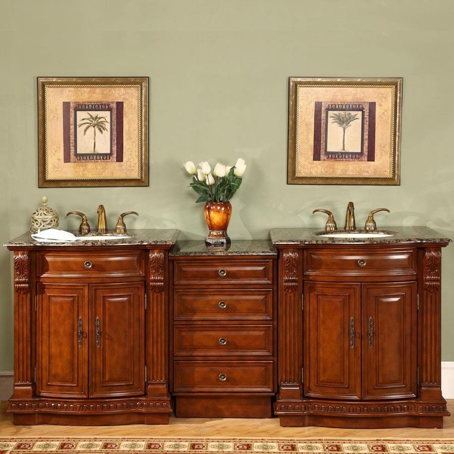 Silkroad Exclusive 84.5-inch Baltic Brown Granite Top Double Sink Bathroom Vanity - HYP-0206-BB-UIC-85 - Molaix610256801445Bathroom VanityHYP-0206-BB-UIC-85