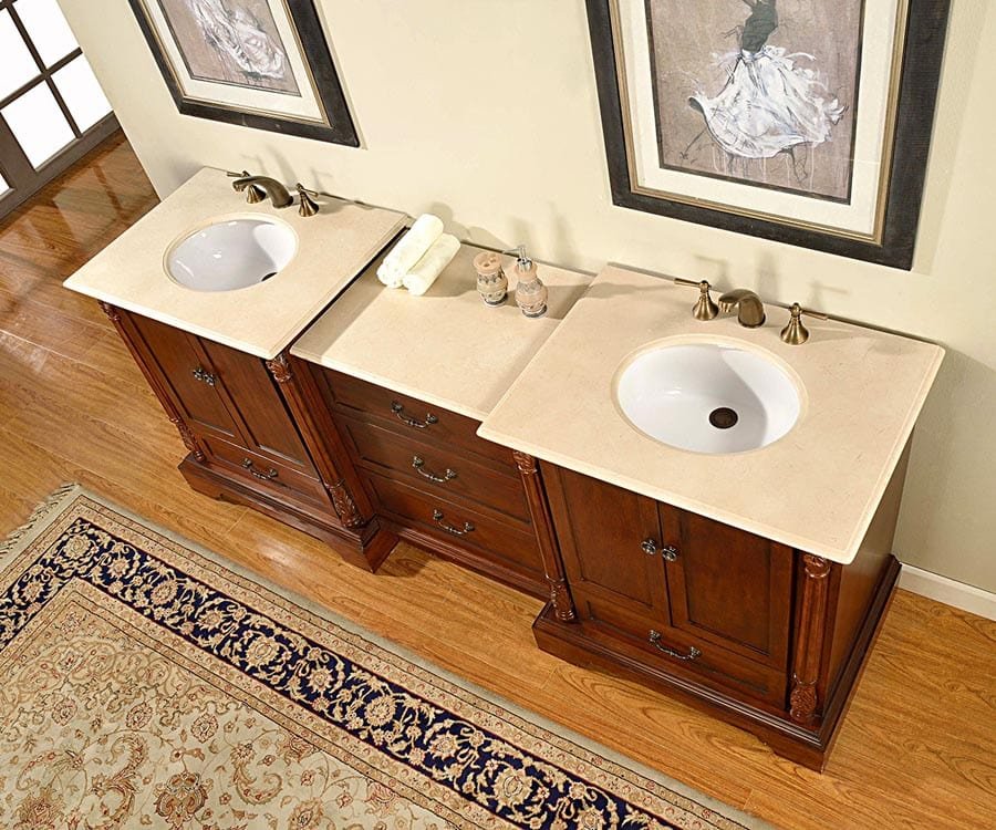 Silkroad Exclusive 87-inch Crema Marfil Marble Top Double Sink Bathroom Vanity - JB-0270-CM-UWC-87 - Molaix610256802398Bathroom VanityJB-0270-CM-UWC-87