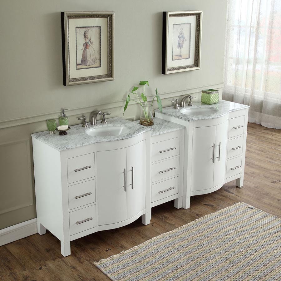 Silkroad Exclusive 89-inch Carrara White Marble Top Double Sink Bathroom Vanity - V0290WW89D - Molaix600316839150Bathroom VanityV0290WW89D