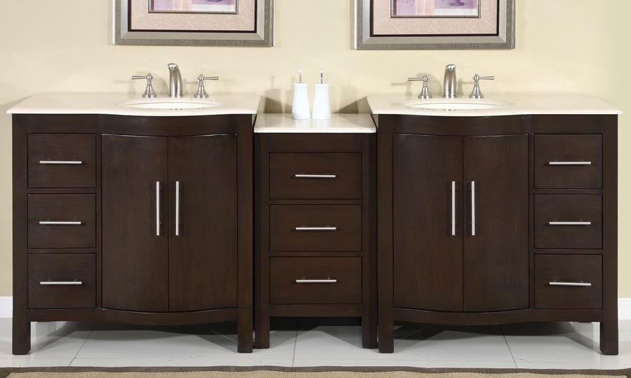 Silkroad Exclusive 89-inch Crema Marfil Marble Top Double Sink Bathroom Vanity - HYP-0912-CM-UWC-89 - Molaix610256801797Bathroom VanityHYP-0912-CM-UWC-89