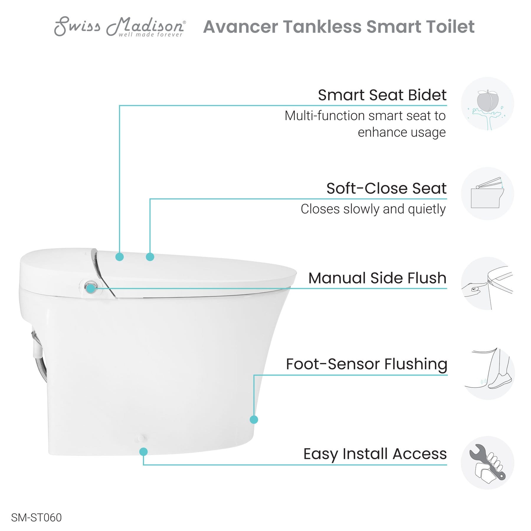 Swiss Madison ﻿﻿﻿Avancer Intelligent Tankless Elongated Toilet and Bidet, Touchless Dual-Flush 1.1/1.6 gpf - SM-ST060 - Molaix723552143932ToiletsSM-ST060