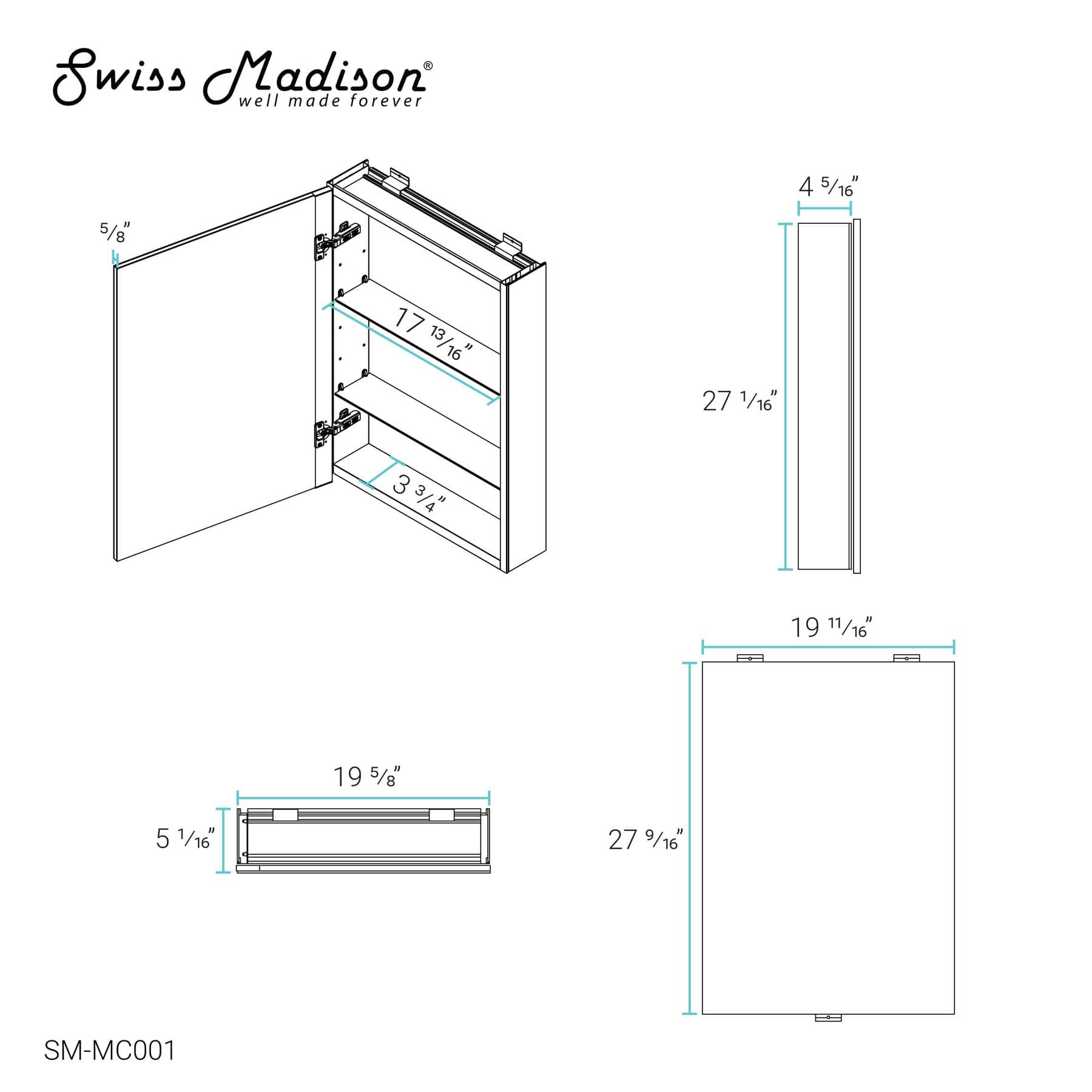 Swiss Madison Cache 20 in. x 30 in. Mirrored Aluminum Medicine Cabinet - SM-MC00 | molaix - Molaix723552143727AccessoriesSM-MC001