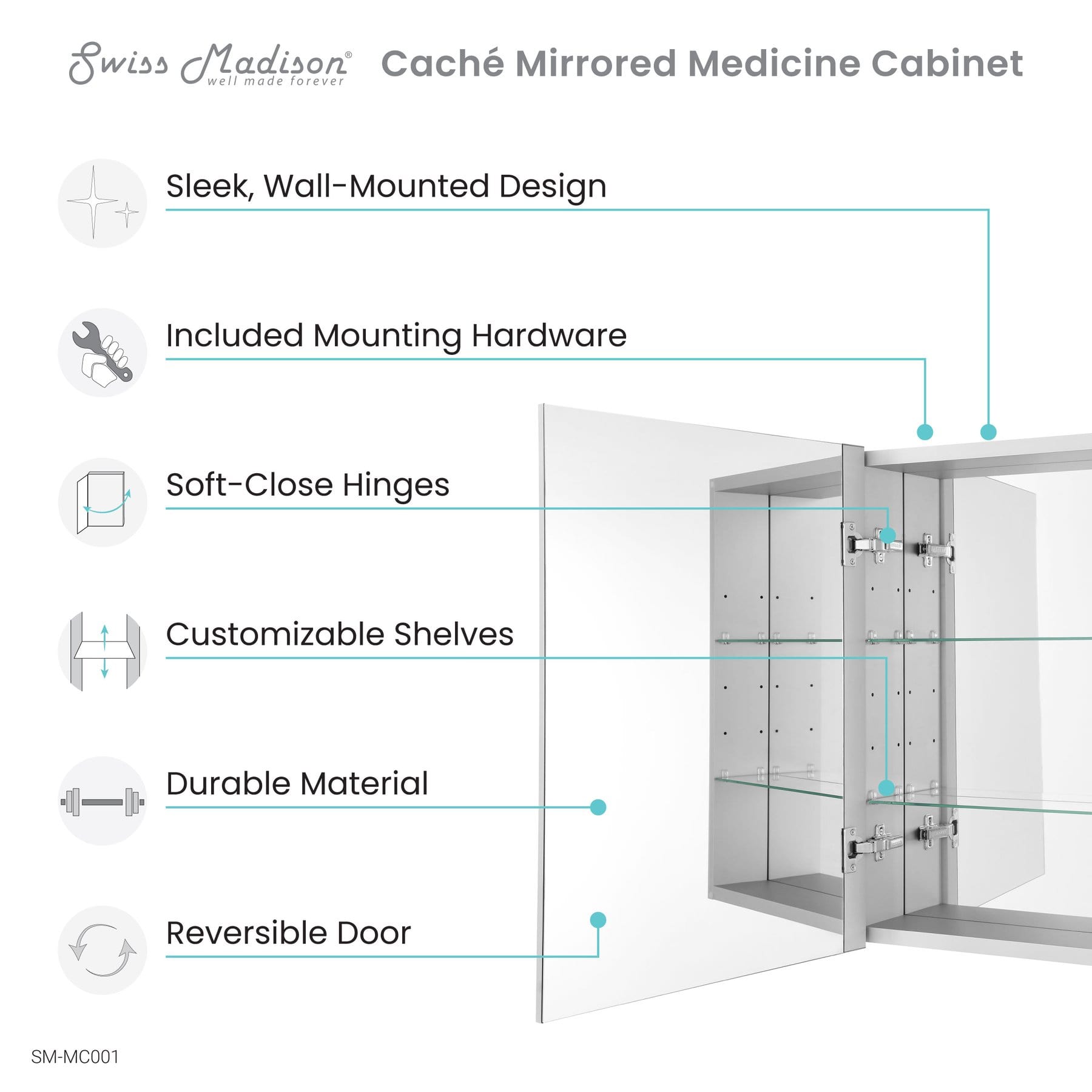 Swiss Madison Cache 20 in. x 30 in. Mirrored Aluminum Medicine Cabinet - SM-MC00 | molaix - Molaix723552143727AccessoriesSM-MC001