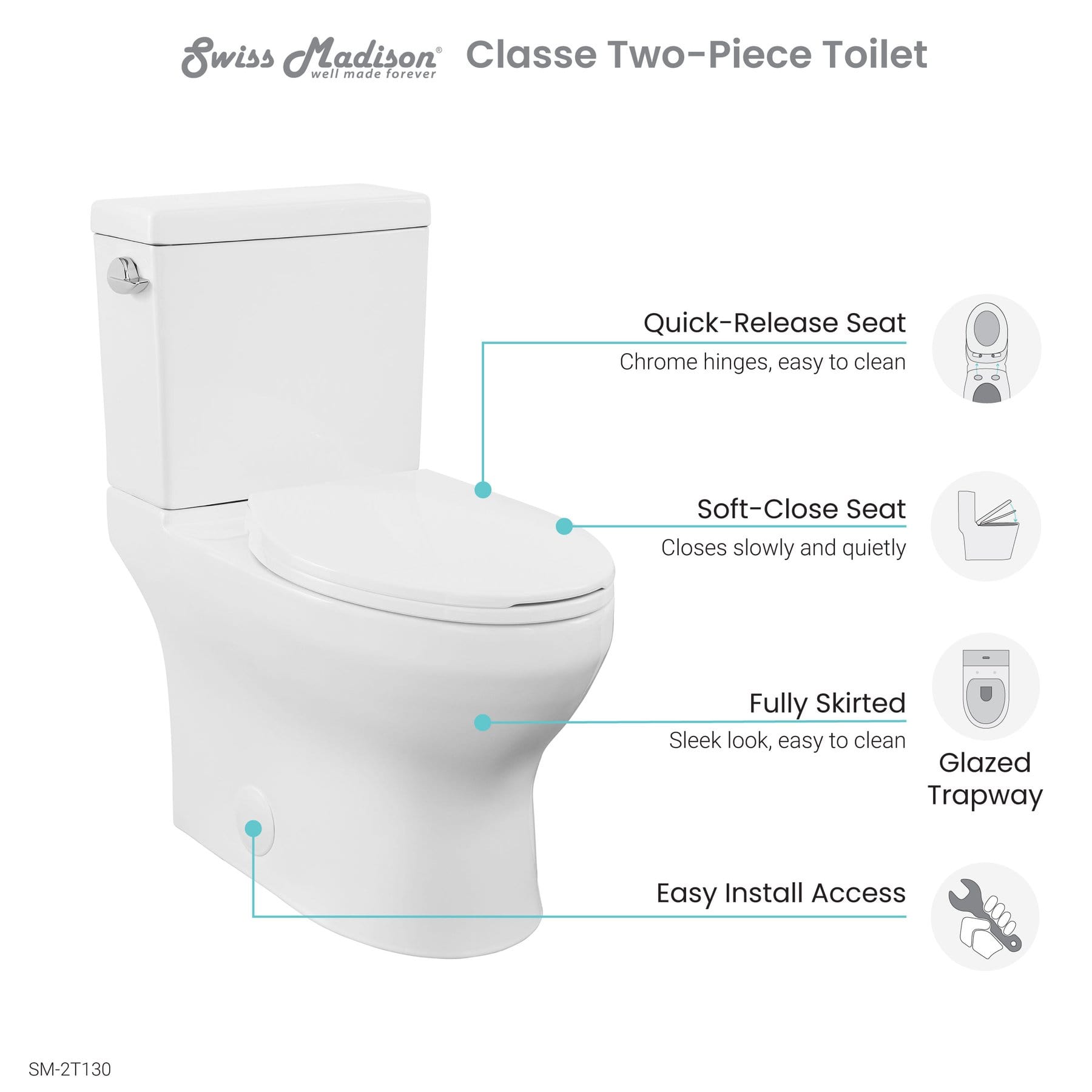 Swiss Madison Classé Two-Piece Elongated Left Side Flush Handle Toilet 1.28 gpf - SM-2T130 - Molaix723552143901ToiletsSM-2T130