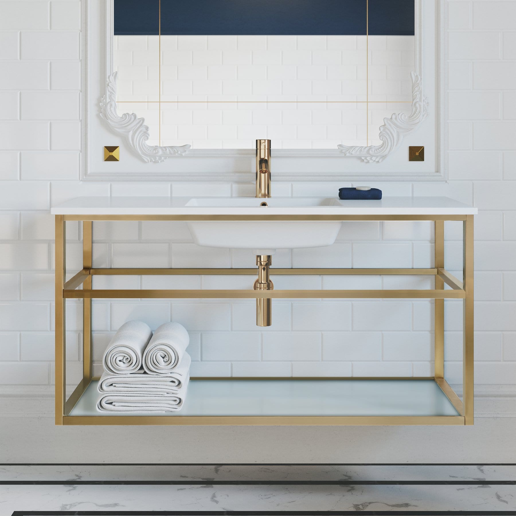 Swiss Madison Pierre 48 Single, Open Shelf, Gold Metal Frame Bathroom Vanity - SM-BV554G - Molaix723552143840Bathroom vanitySM-BV554G