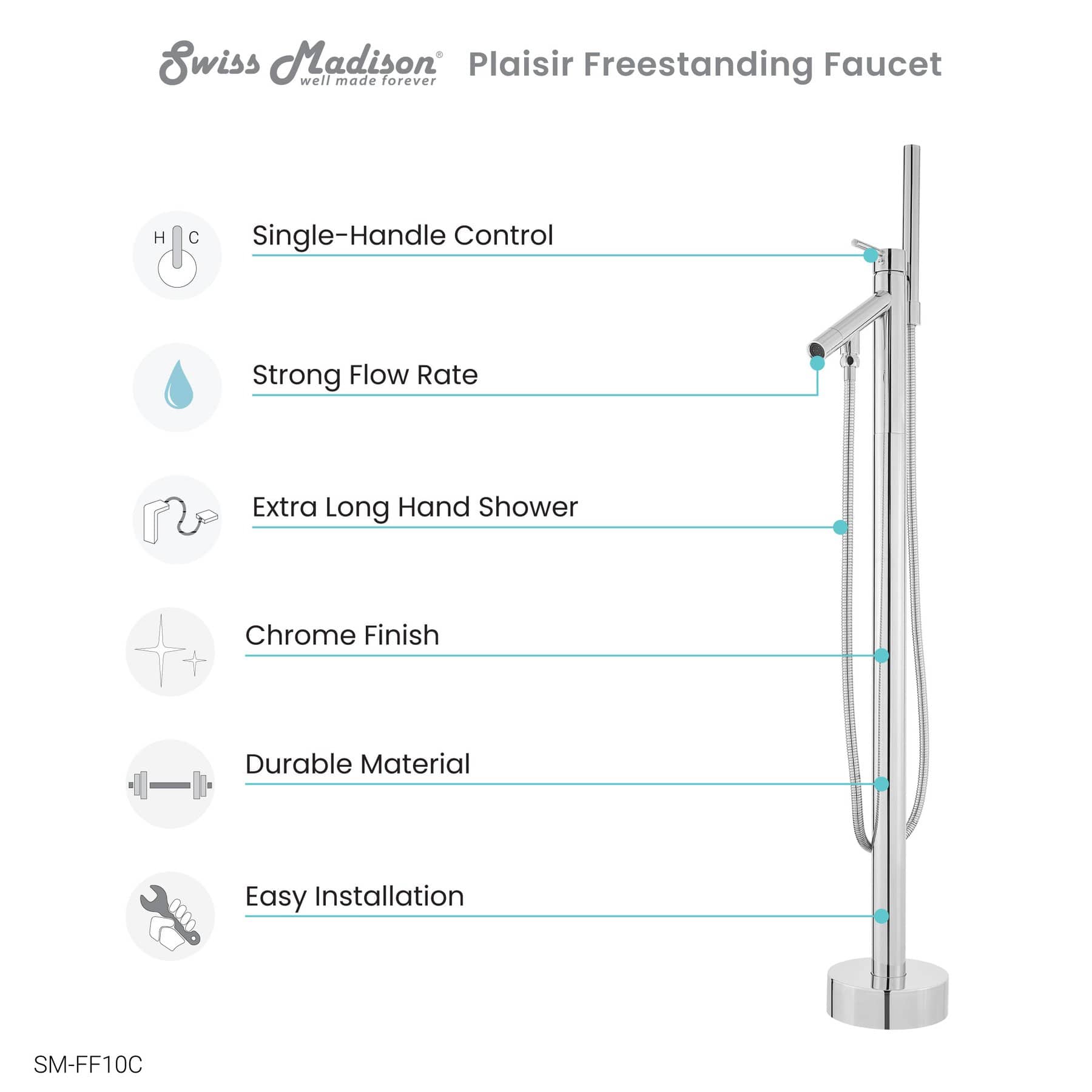 Swiss Madison Plaisir Freestanding Bathtub Faucet in Chrome - SM-FF10C - Molaix723552143758AccessoriesSM-FF10C