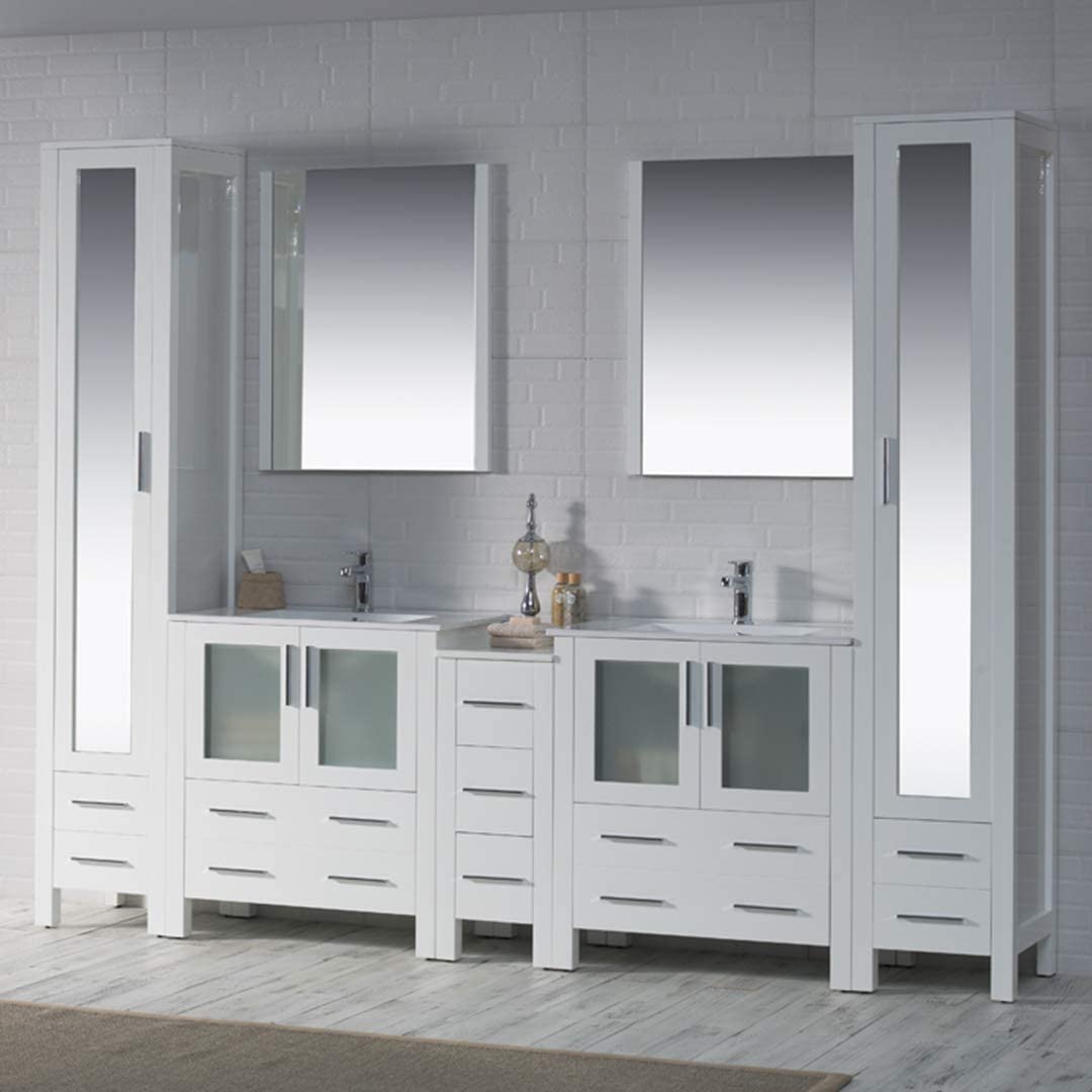 Sydney - 102 Inch Vanity with Ceramic Double Sinks & Mirrors - White - Molaix842708125711Sydney001 102 01 C M
