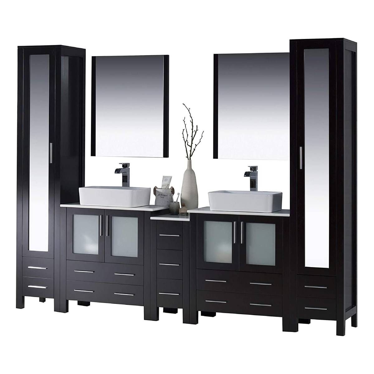 Sydney - 102 Inch Vanity with Ceramic Double Vessel Sinks & Mirrors - Espresso - Molaix842708125780Sydney001 102 02 V M